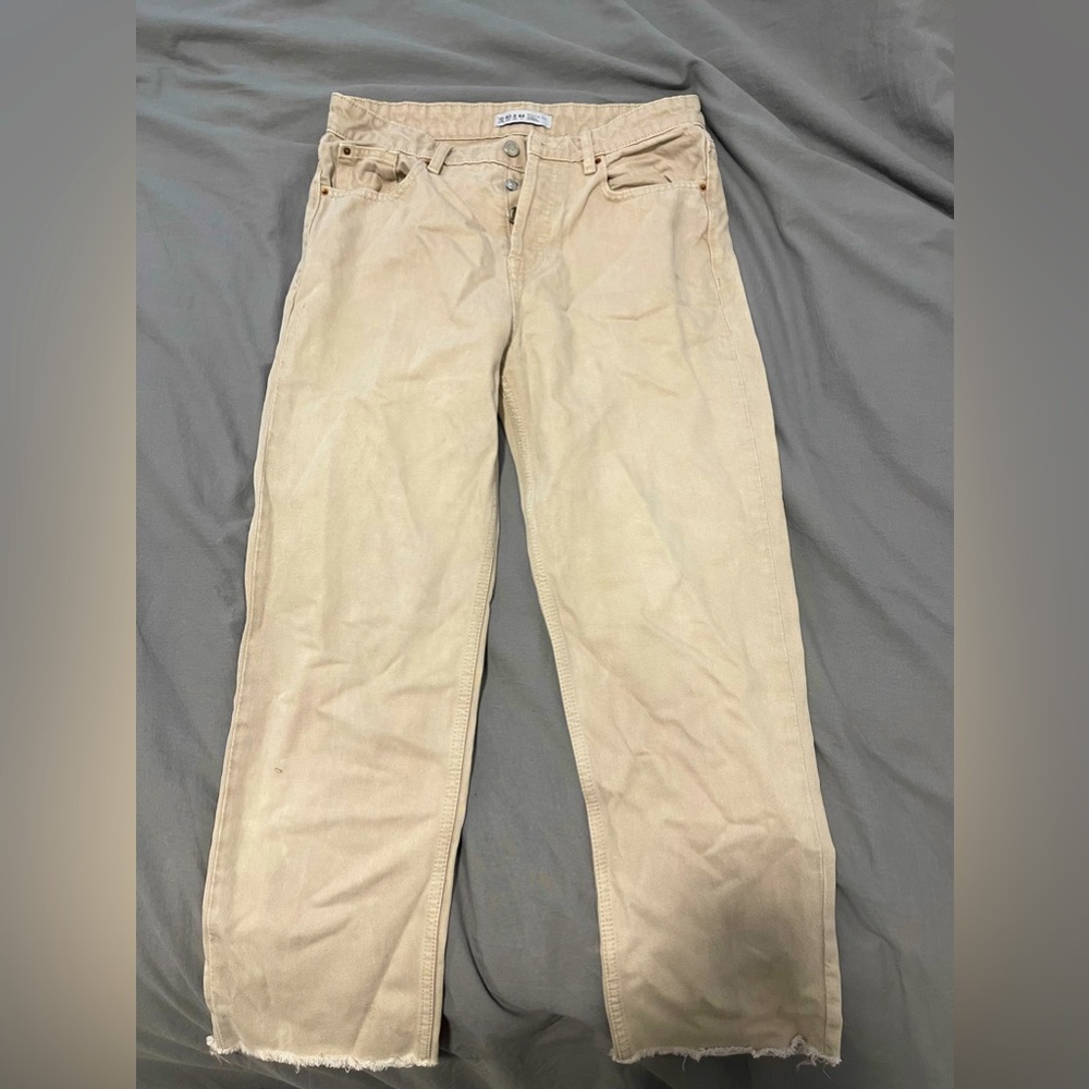 Beige Simple Baggy Boyfriend Jeans